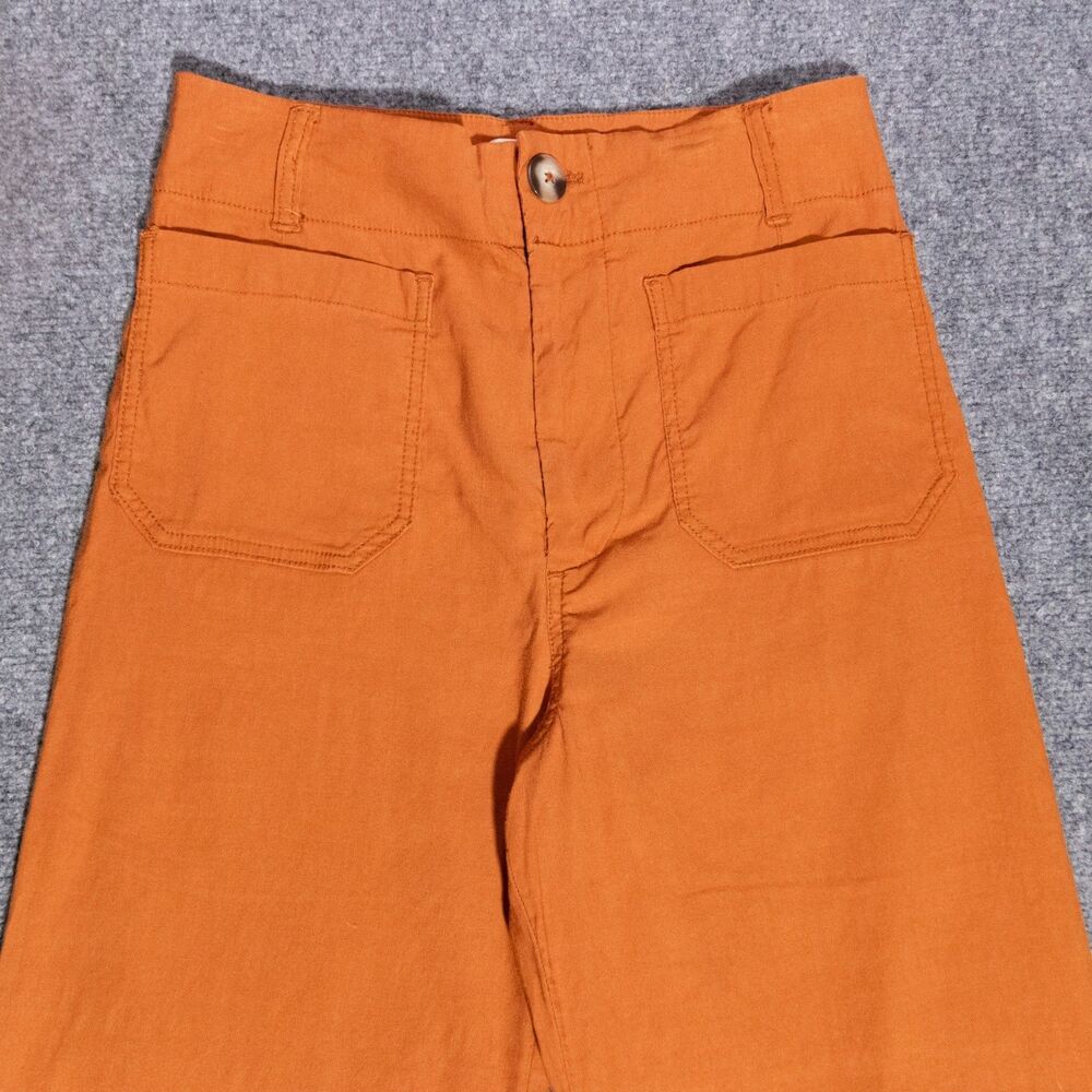 Maeve Anthropologie Colette Wide Leg Crop Pants Women's 28x26 Linen Blend Orange - Picture 2 of 6